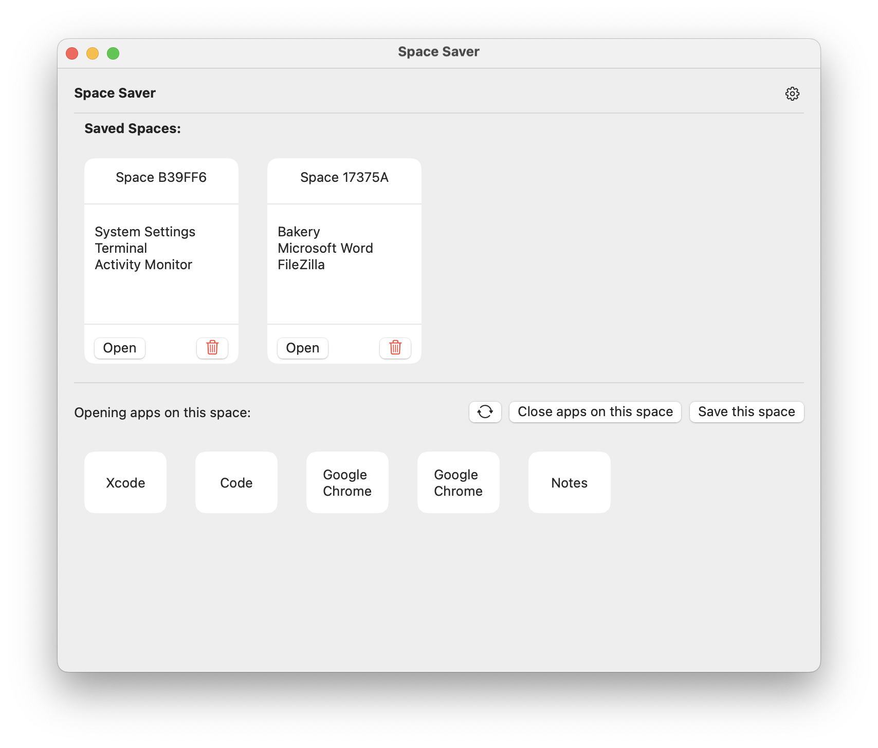 SpaceSaver Main Screen
